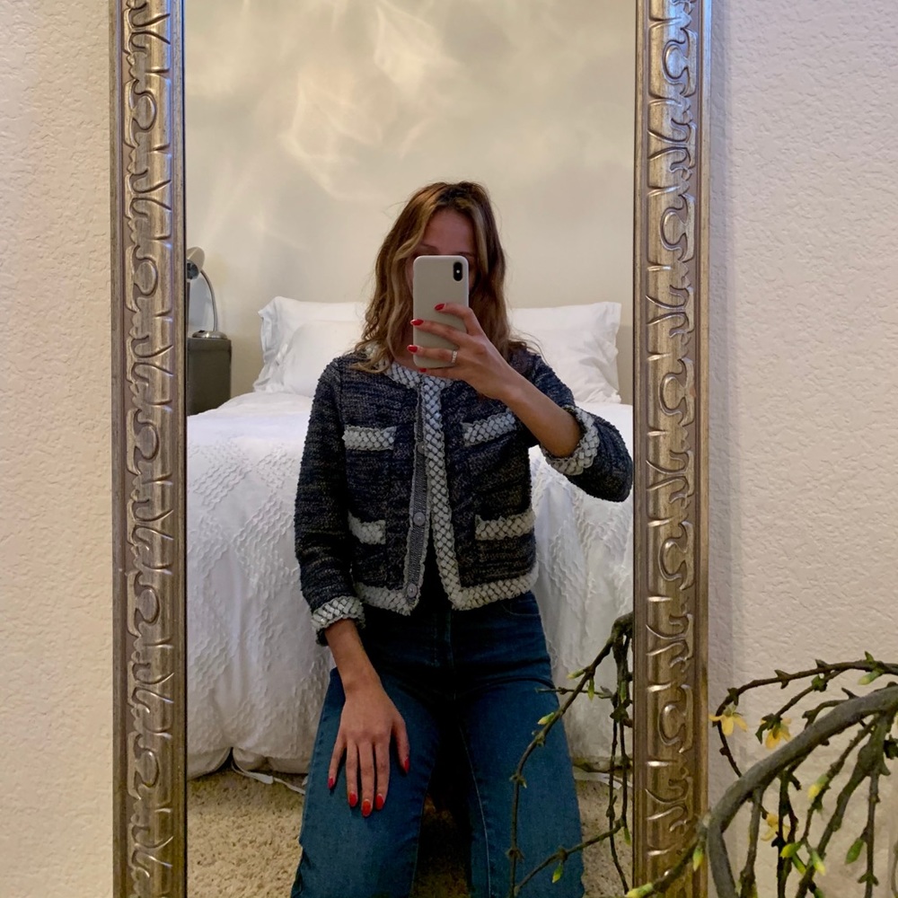 Anthropology Cropped Tweed and beaded Jacket